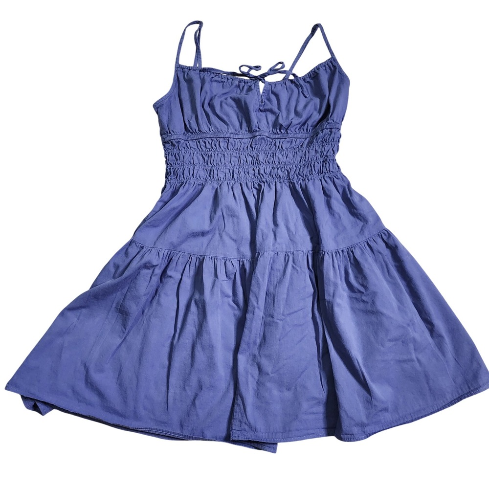 Oak & Trellis Womens Periwinkle Blue Cotton Smocked Tiered Mini Dress Size M